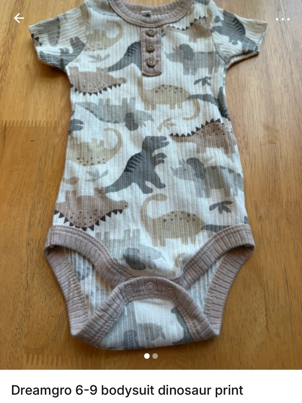 Dreamgro baby Beige & Gray Dinosaur One-Piece Bodysuit 6-9